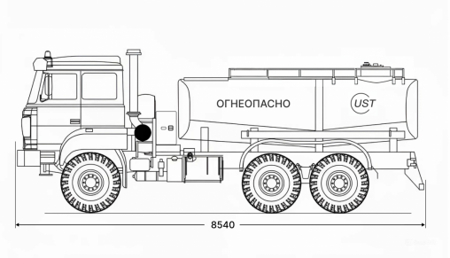 Чертеж: Автотопливозаправщик АТЗ-12 на шасси Урал 44202-82Е5 (насос СЦЛ-01)