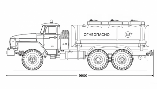 Чертеж: Автотопливозаправщик АТЗ-12/3 на шасси Урал 4320-72Е5 (насос СВН-80)
